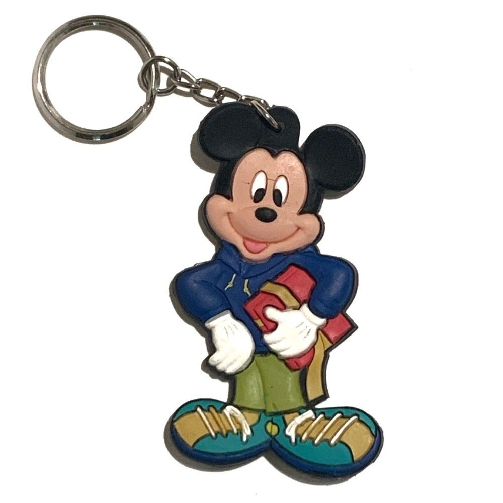 Disney Mickey Mouse Keychain Holding a Present Gift Christmas Birthday Blue Red